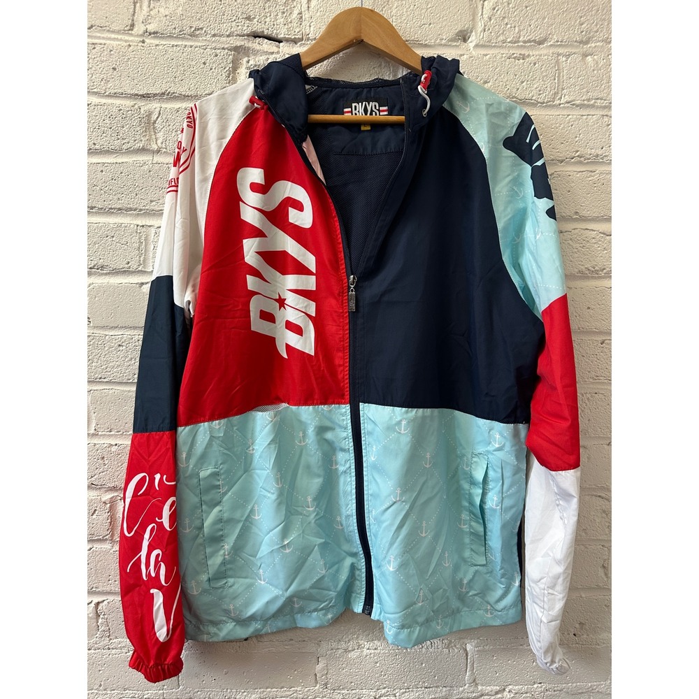 BKYS Colorblock Windbreaker Mens‎ L Nautical Streetwear Retro Athletic Workout